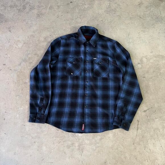 Dixxon Flannel Black And Blue Long sleeve pearl snap y2k Mens size LT large tall - Picture 1 of 3